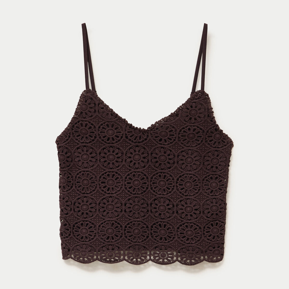 D&eacute;bardeur d&eacute;collet&eacute; aspect dentelle marron fonc&eacute; femme