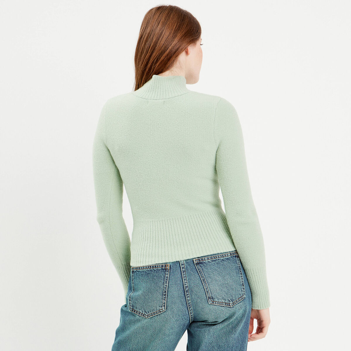 Pull avec col montant vert fluo femme
