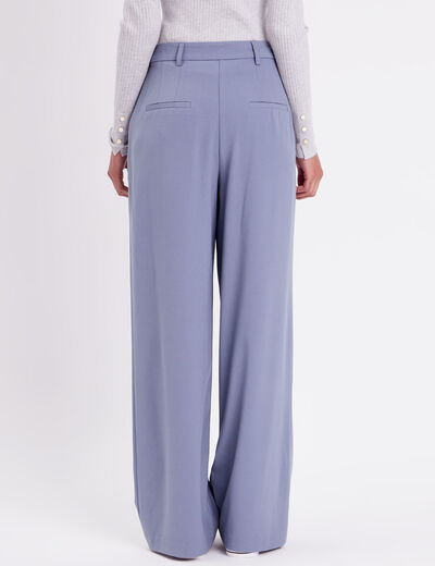 Pantalon large &agrave; pinces bleu gris femme