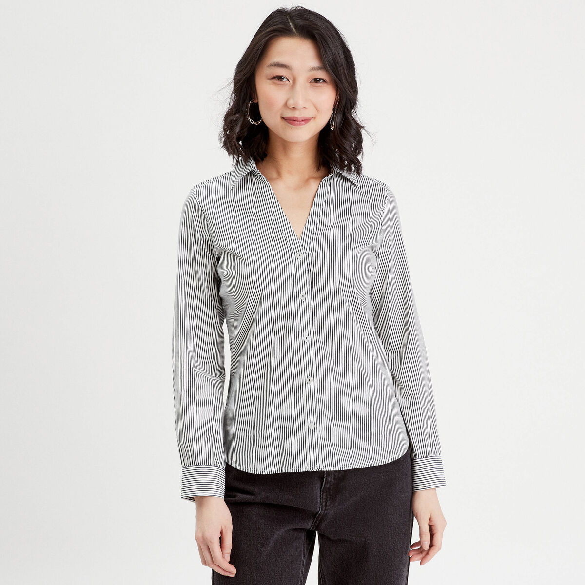 Chemise manches longues bleu marine femme