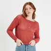Pull crochet manches longues vieux rose femme