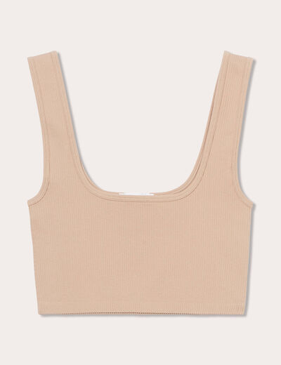 Débardeur cropped côtelé beige femme