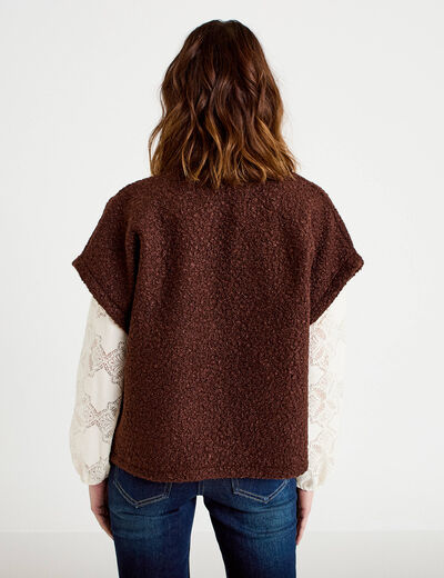 Gilet polaire manches courtes marron fonc&eacute; femme