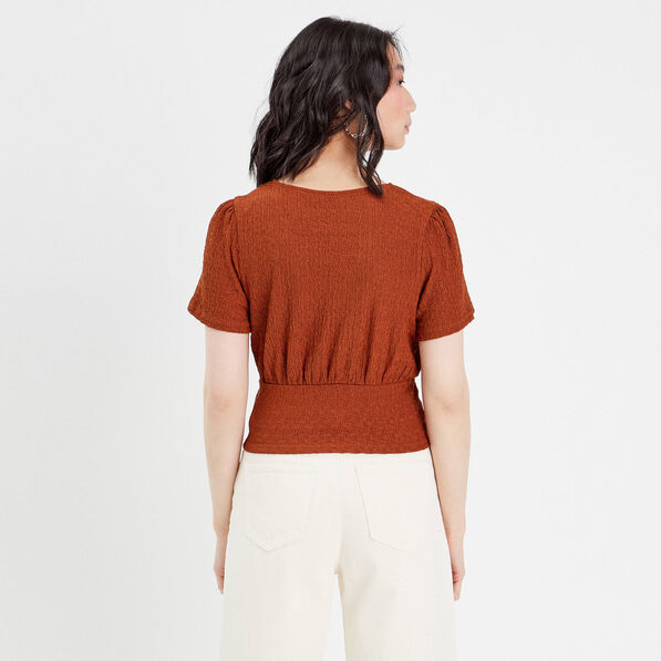 T-shirt manches courtes marron femme