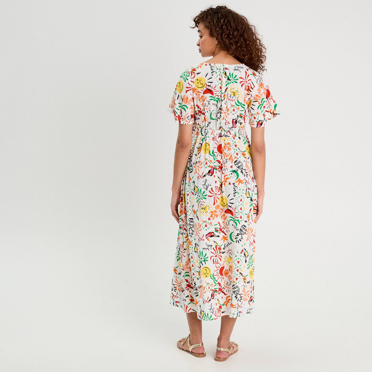 Robe longue évasée col twisté blanc femme