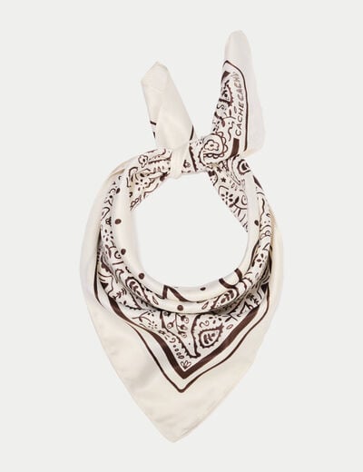 Foulard satin&eacute; soyeux ecru femme