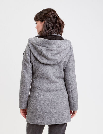 Manteau cintr&eacute; asym&eacute;trique gris fonc&eacute; femme