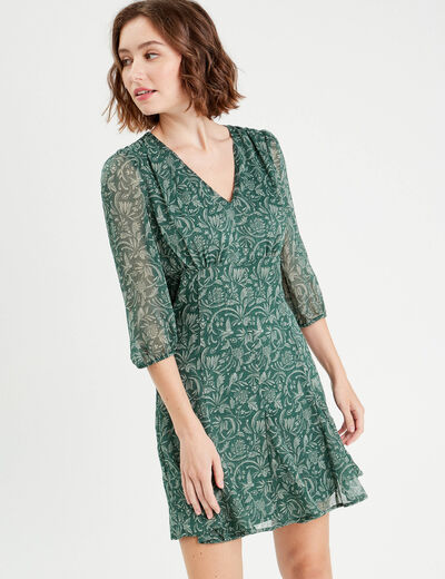 Robe patineuse manches 3/4 vert femme