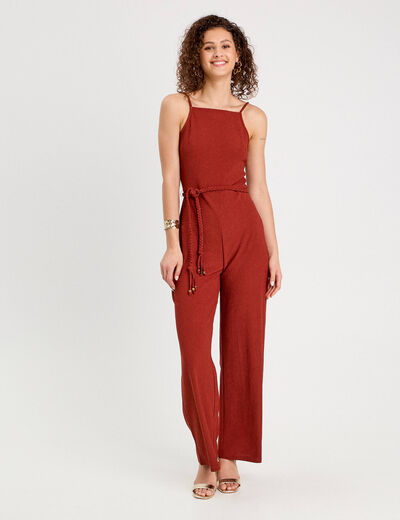 Combinaison pantalon bretelles marron cognac femme