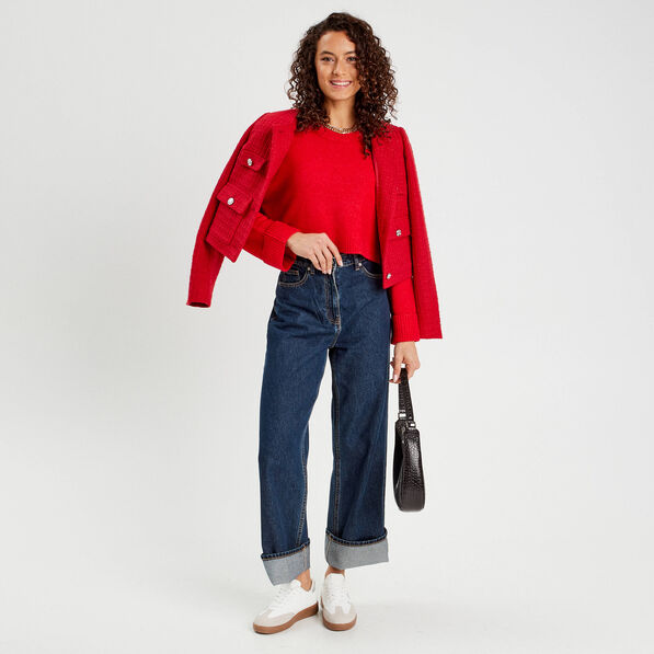 pull cropped manches longues rouge femme Pull cropped manches longues rouge femme