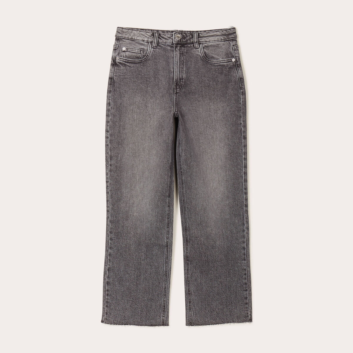Jeans droit taille haute denim gris femme