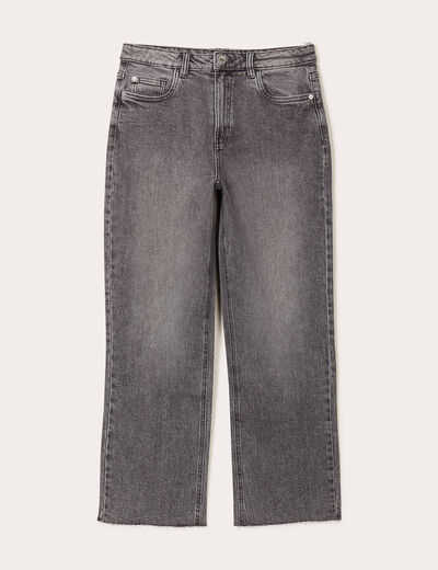 Jeans droit taille haute denim gris femme