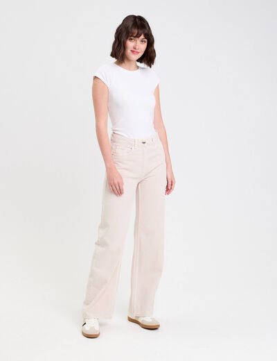 Jeans wide leg taille haute ecru femme