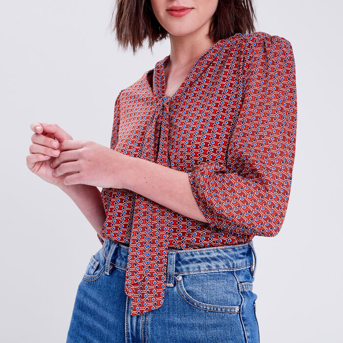Blouse manches 3/4 marron femme