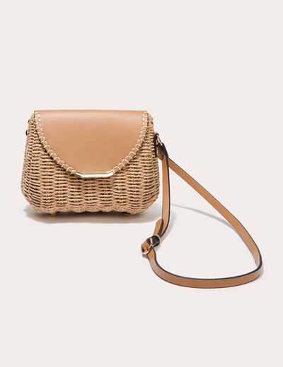 Sac boîte paille camel femme