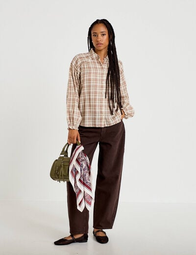 Chemise coupe ample manches longues marron femme
