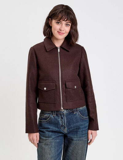 Veste zippée marron foncé femme