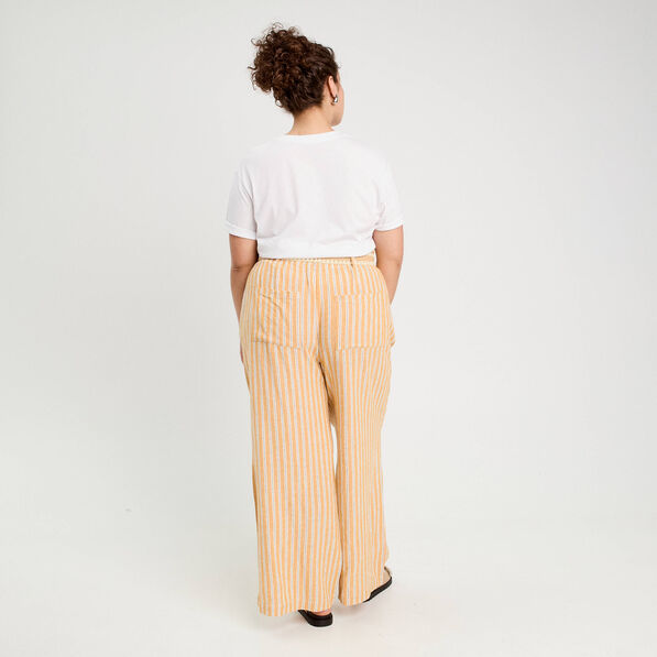 Pantalon large ceinturé contenant du lin jaune femme
