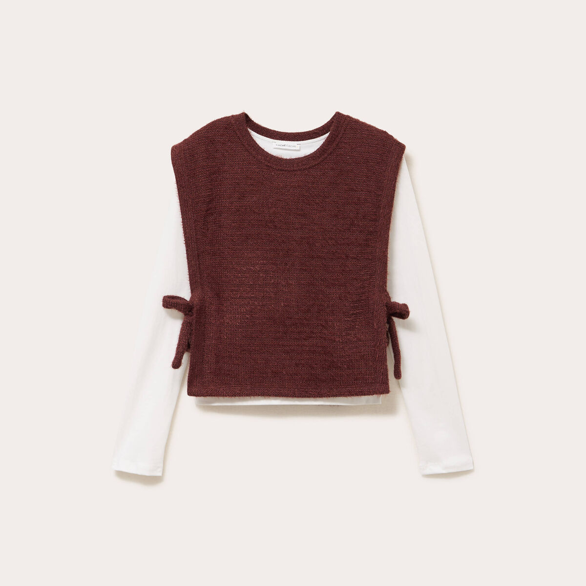 T-shirt pull sans manches 2-en-1 marron femme