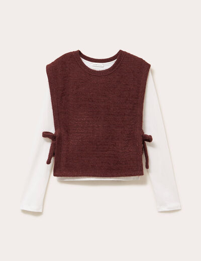 T-shirt pull sans manches 2-en-1 marron femme