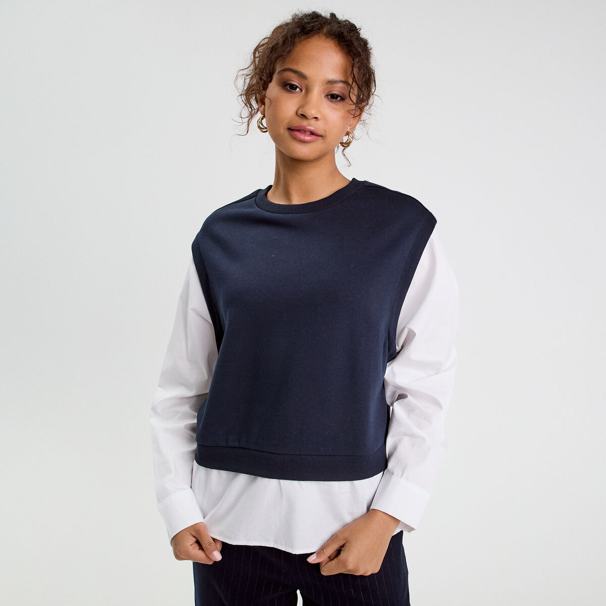 Sweat manches longues bleu marine femme
