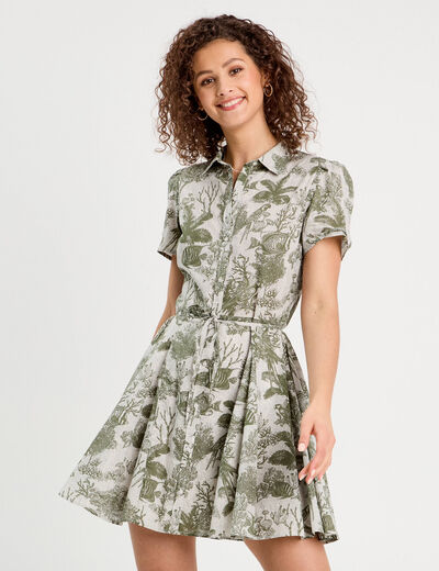 Robe chemise évasée vert femme