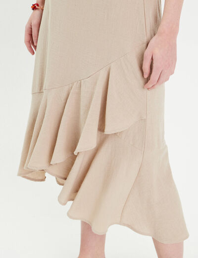 Jupe longue trapèze volants beige femme