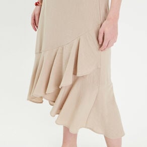 jupe longue trapeze volants beige femme Jupe longue trapèze volants beige femme
