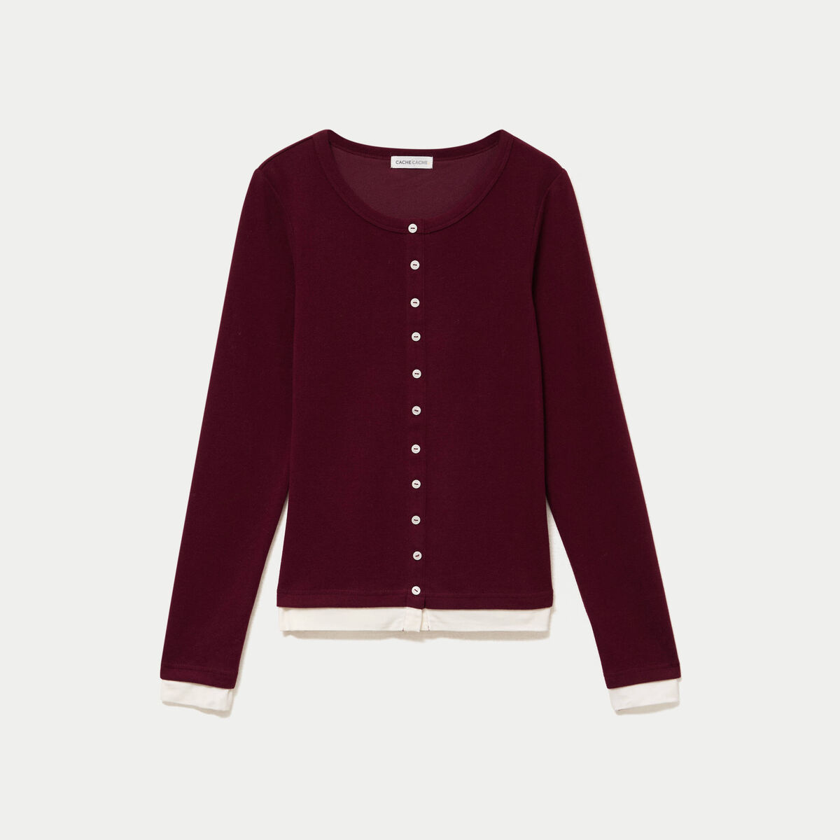 Top col rond manches longues bordeaux femme