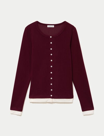 Top col rond manches longues bordeaux femme