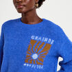 Pull ample col rond manches longues bleu electrique femme
