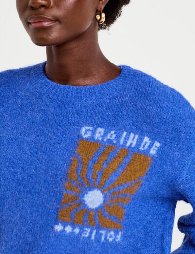 Pull ample col rond manches longues bleu electrique femme