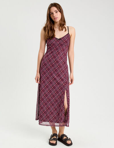 Robe longue droite bretelles rouge cerise femme