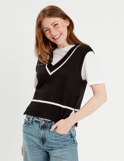 Pull sans manches noir femme