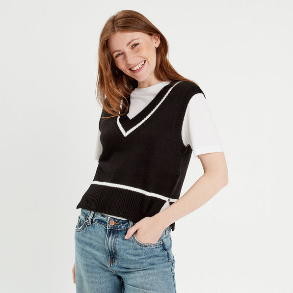 Pull sans manches noir femme