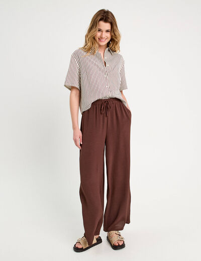 Pantalon large marron foncé femme