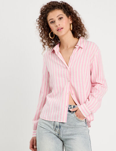 Chemise manches longues contenant du lin rose clair femme