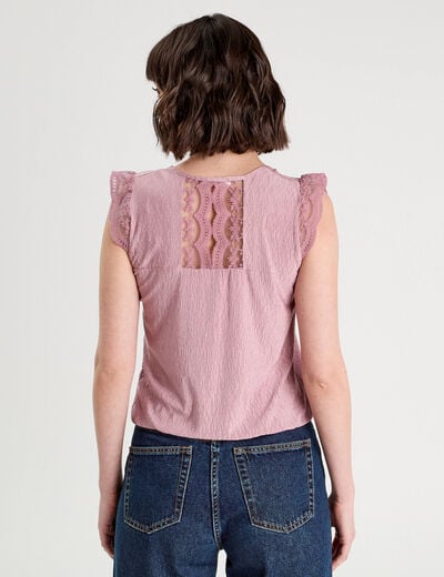 Blouse sans manches plissée vieux rose femme