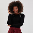 Pull côtelé avec boutons noir femme