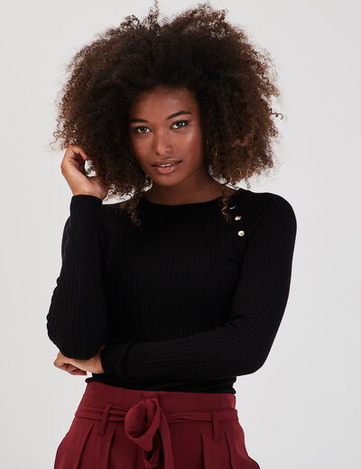 Pull côtelé avec boutons noir femme