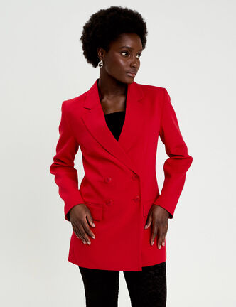 Blazer col tailleur manches longues rouge femme