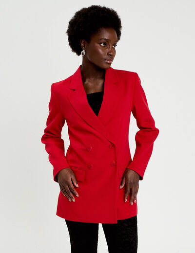 Blazer col tailleur manches longues rouge femme