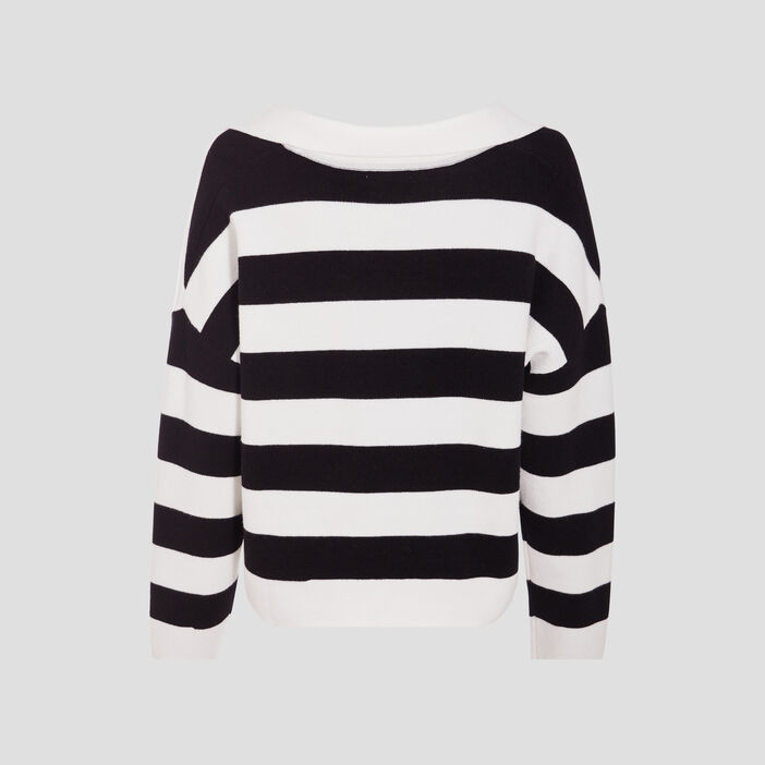 Pull avec col en V ecru femme