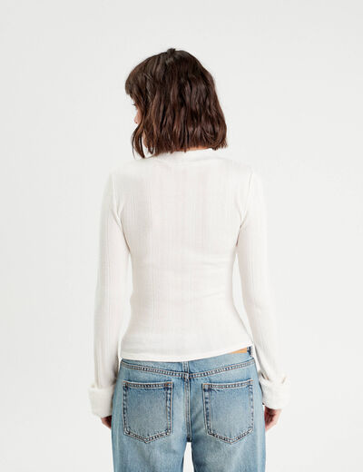 T-shirt poignets fourrure ecru femme