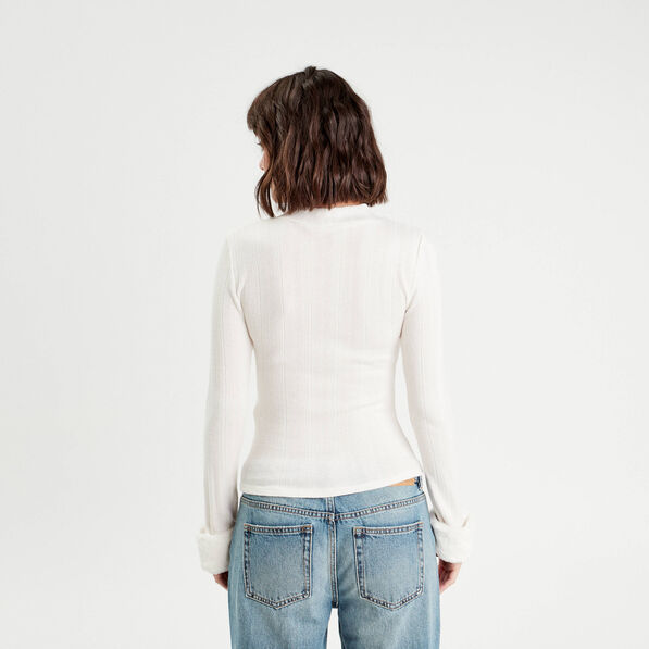 T-shirt poignets fourrure ecru femme