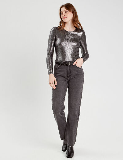 T-shirt métallisé gris argent femme