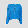 Gilet boutonne aspect crochet bleu femme