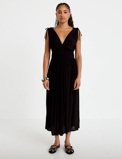 Robe midi &eacute;vas&eacute;e d&eacute;collet&eacute; sans manches noir femme
