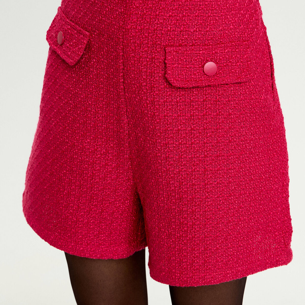 Short tweed taille haute rouge clair femme