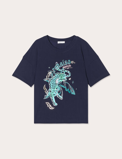 T-shirt manches courtes bleu marine femme